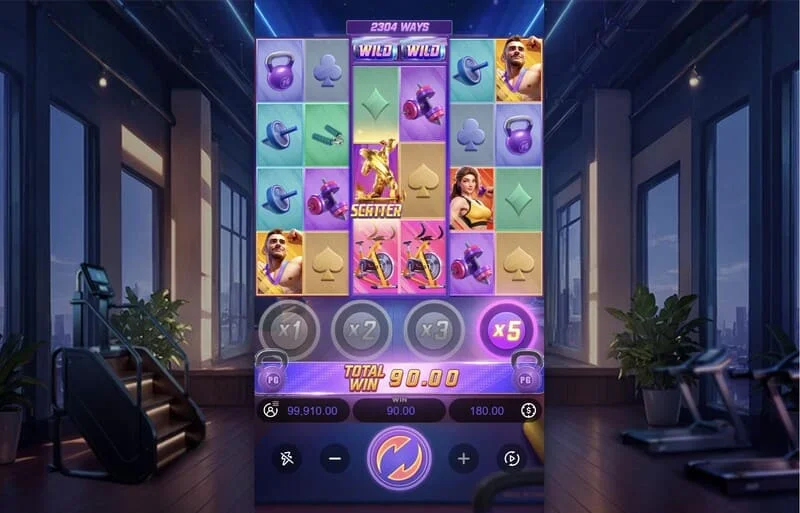 Mighty Mania – pagrindinis žaidimo ekranas su 6x4 tinkleliu